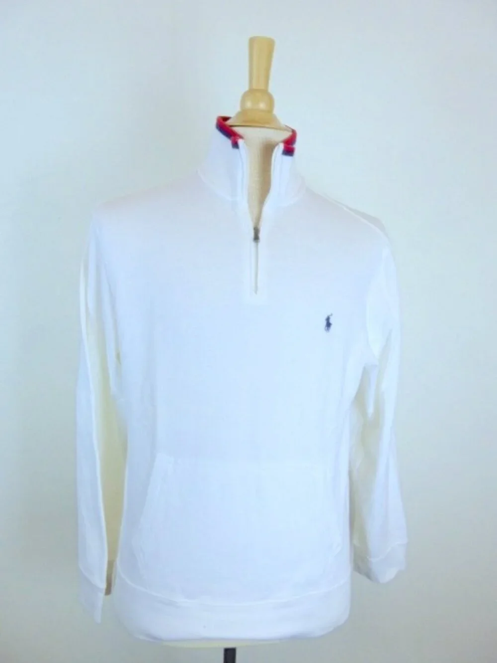 POLO BY RALPH LAUREN 100% COTTON knit white red blue zip pullover Sweater top S